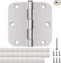30 Pack Rounded Satin Nickel Door Hinges Matte 3.5 Inch 5/8" Radius Interior 3 1/2 Inch Flat Iron Bifold Residential Standard Bedroom Interior Exterior and Closet Doors 3 ½ x 3 ½" Heavy Duty Hardware