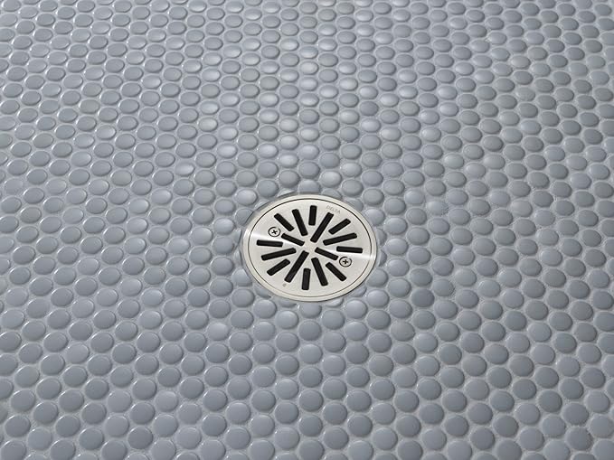 Delta 4 Inch Brushed Nickel Round Tile-In Round Shower Floor Drain with Gasket and Removable Drain Gate, Stainless DT061411-SS