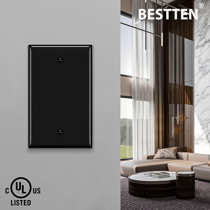 BESTTEN [10 Pack] 1-Gang No Device Blank Wall Plate, Standard Size, H4.53” x W2.76”, Unbreakable Polycarbonate Thermoplastic Outlet Cover, UL Listed, Black