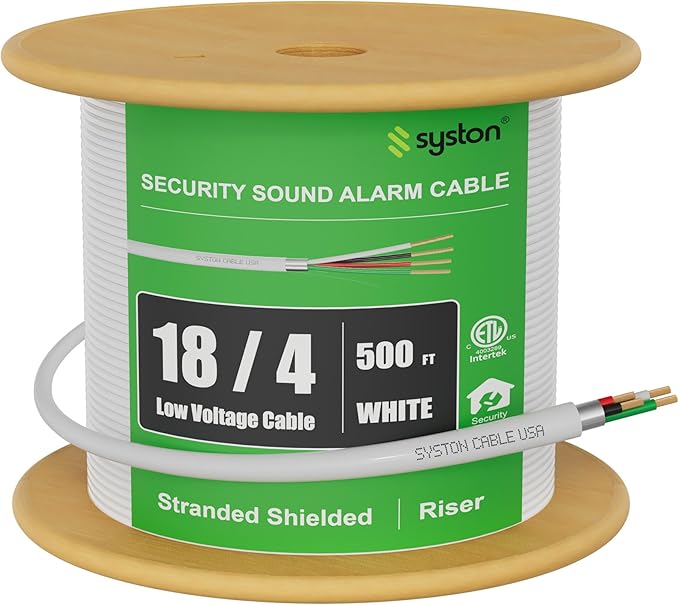 SYSTON 18/4 Fire Security Burglar Station Sound Alarm Control Cable Wire, Riser-Rated CMR/CL3R Shielded 100% Copper Stranded UL/ETL,UV Resistant RoHS for Indoor/Outdoor Low Voltage Applications Use