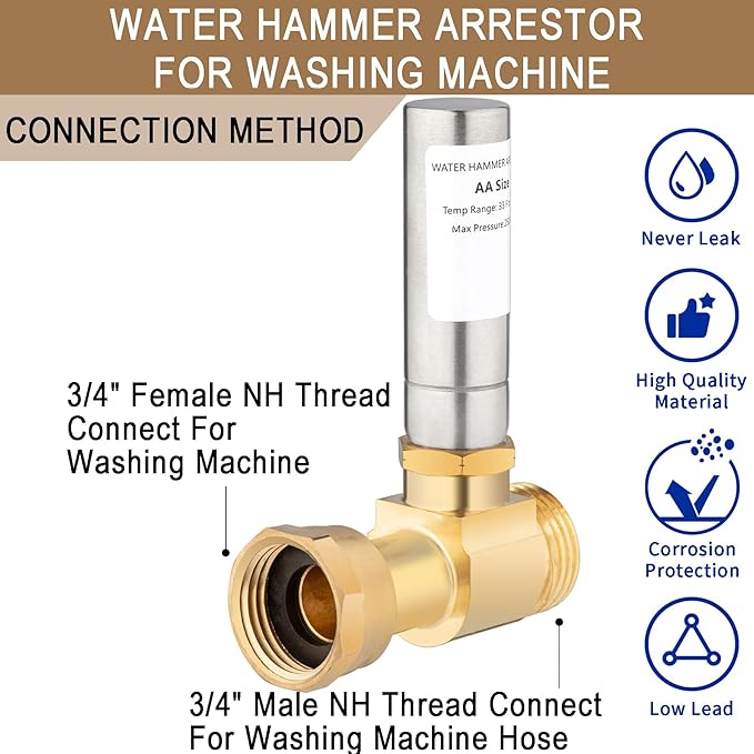 [4 Pieces] Lingmfg Water Hammer Arrestor For Washing Machine, 3/4 Inch Thread Brass LING-WMWHA-SS-S-4