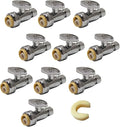 (Pack of 10) EFIELD Push Fit 1/4 Turn Straight Stop Valve Water Shut Off 1/2 Push x 3/8 Inch Compression Chrome with a Disconnect Clip,(PF-VALVE021-10PCS)