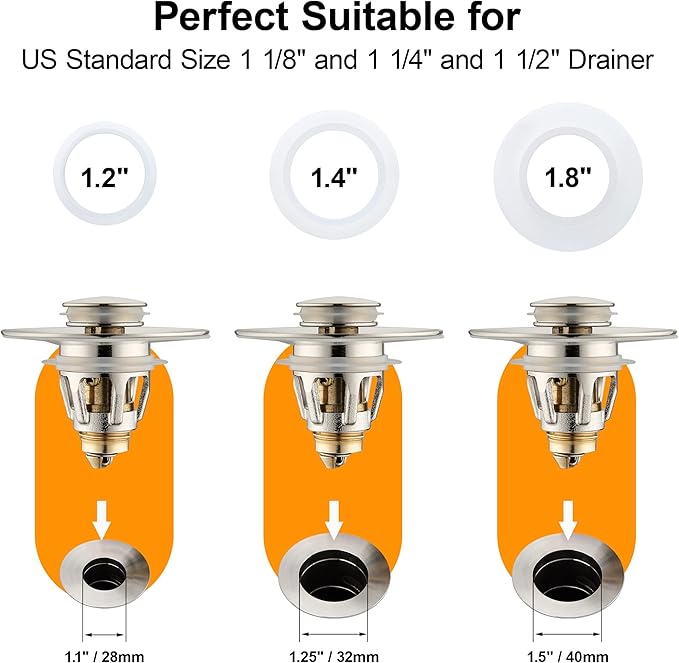 Bathroom Sink Drain Stopper for 1.1 to 1.5 inch Standard Drain Holes, Pop-up Sink Stoppers, Bullet Core Push Type Basin Drain Filter, Anti Clogging Stainless Steel Sink Strainer With Basket, Brushed