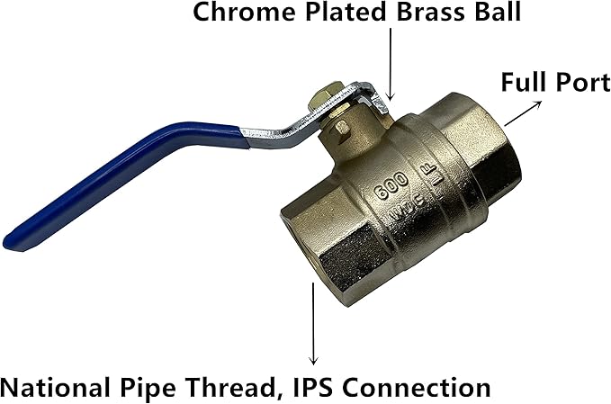 EZ-Fluid 1" Threaded Brass Ball Valve Full Port Female Water Stop Shut Off IPS Valve,Heavy Duty LF,Quarter Turn,Blue Handle (1-Pack)
