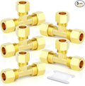 GASHER 5PCS Brass Compression Tube Pipe Fitting Connector, Tee，3/8" x 3/8" x 3/8" Tube OD Connector