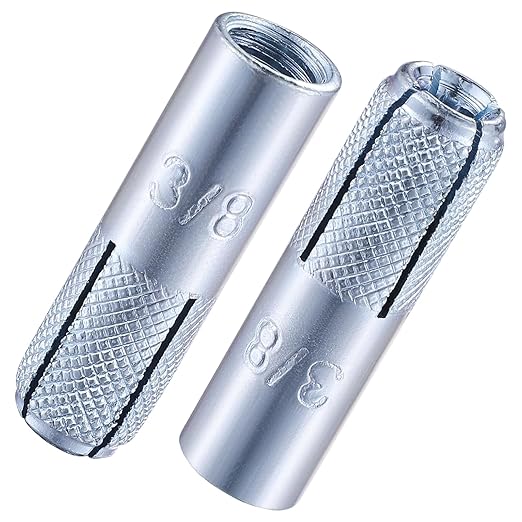 Wensilon(100 pcs) 3/8"-16 Premium Zinc Plated Carbon Steel Drop in Anchors Assortment, Knurled Drop-in-Anchor for Solid Concrete, Internal Forced Expansion Screw Bolts