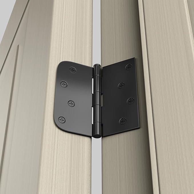 Goldenwarm 12 Pack Matte Black Door Hinges - 4 x 4 Inch, Interior, Square & Round Corners