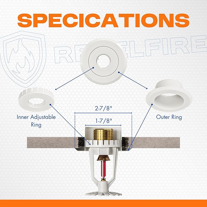 Recessed Fire Sprinkler Escutcheon 1/2 in. IPS - 2 Piece in White - Depth Adjustment Range up to 3/4 in. for Fire Sprinkler Trim