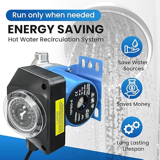 Instant Hot Water Recirculating Pump Replacement Kit for Tank Water Heater, House Circulation Pump w/Programmable Timer, 2 Brass Sensor Valves (595926), 4 Lines & Adapters, Replaces 0955805 & 595916