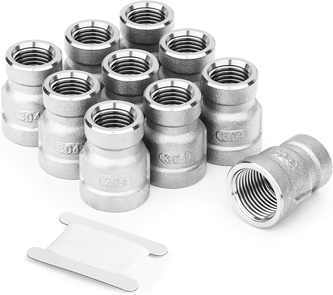 TAISHER 10PCS 304 Stainless Steel Cast Pipe Fitting, Reducer Coupling, 3/8" x 1/4" NPT Female Threaded