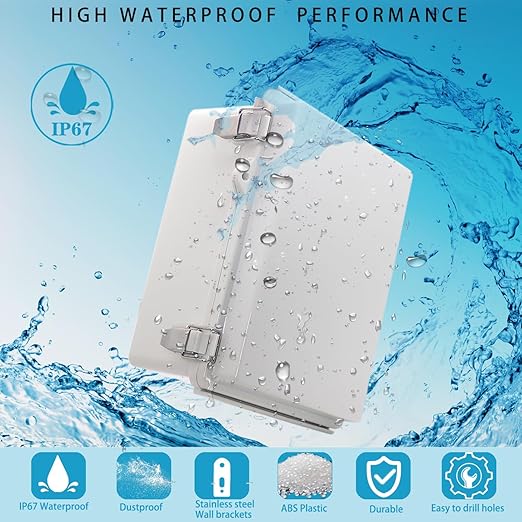 Outdoor Waterproof Electrical Box Junction Box Weatherproof IP67 ABS Plastic Enclosure Switch Router Project Box Electronics Enclosure with Mounting Plate Wall Bracket Grey 8.7"x6.7"x4.3"