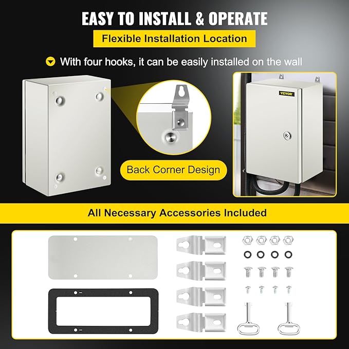 VEVOR NEMA Steel Enclosure 12×8×6,NEMA 4X Steel Electrical Box,IP66 Waterproof & Dustproof,Outdoor/Indoor Electrical Junction Box,with Mounting Plate