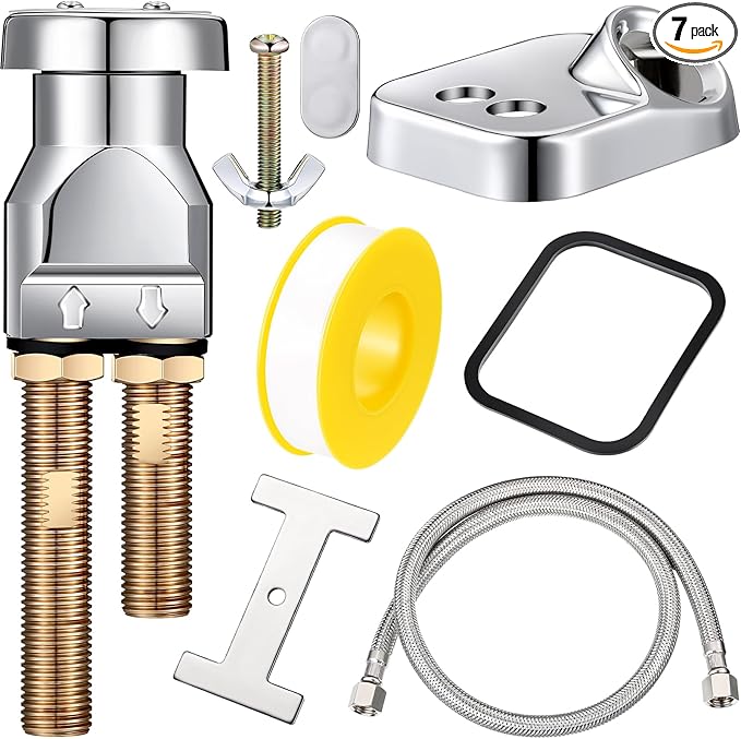 Hortsun 7 Pcs Shampoo Bowl Vacuum Breaker Kit, Hardware Handle, Stainless Steel Chromium Plated Brass, 31 Inches, for Salon Sink Parts Replacement