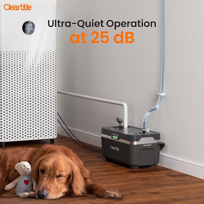 Cleartide Condensate HVAC Pump, Ultra-Quiet 25dB, 1/50 HP 110 GPH, Automatic Condensate Removal Pump with Safety Switch for Air Conditioner/Furnace/Dehumidifier, 100-240V, 23.6ft Head Height