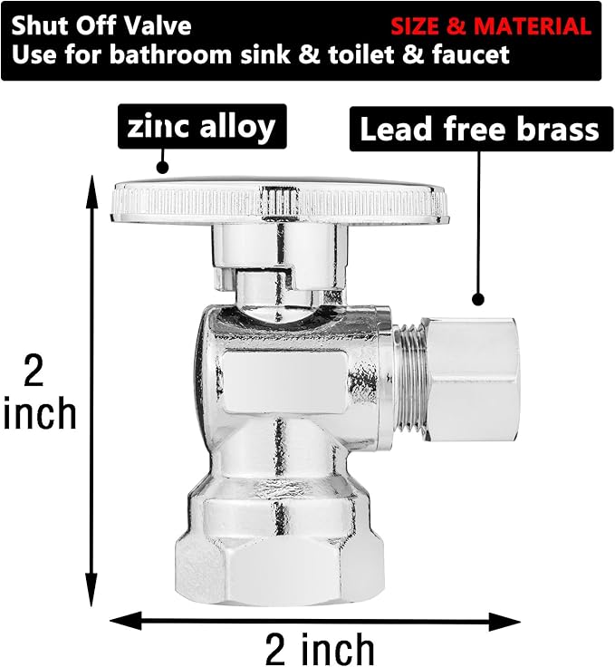 (20 Pack) Lidertik 1/2 inch NPT Thread Angle Stop Valve 1/2 inch x 3/8 inch Compression for Water Toilet Bathroom Sink Brass Plated Chrome 1/4 Turn Valve LI-JF1-NPT-A(20 PCS)