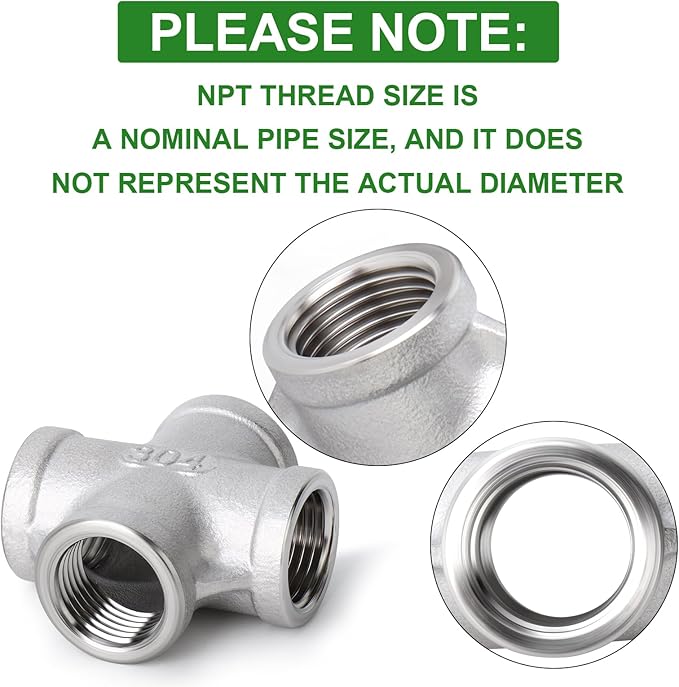 TAISHER 5PCS Stainless Steel 4 Way Pipe Fittings, 1/2" x 1/2" x 1/2" x 1/2" NPT Female Pipe Fittings