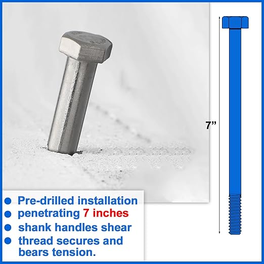 10 Pack 3/8-16 x 7'' Hex Head Cap Screw Bolt 304 Stainless Steel Half Thread External Hex Drive Screw Bolt Fastener for Wet Outdoor Metal Framing Concrete Reinforcement Railing Trellises