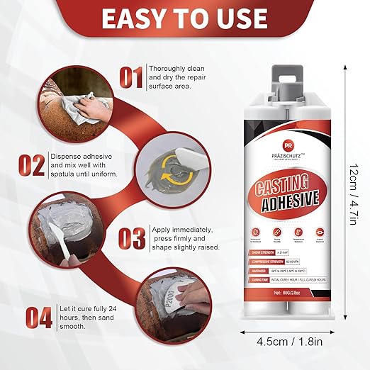 Heavy Duty Metal Repair Epoxy - Casting Adhesive & Filler for Aluminum, Steel, Iron, Plastic, Ceramic. Industrial Strength, Waterproof, Fixes Cracks & Sand Holes. (80g/2.8oz)