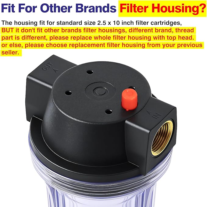 Geekpure 10-Inch Whole House Slim Water Filter Housing with Pressure Relief Valve - 3/4" NPT Brass Port-Fit for 2.5" x 10" Filters-Clear (1)