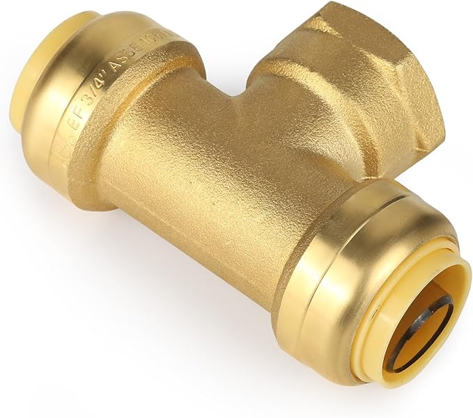 (100 Pack) EFIELD Female Tee 3/4"x3/4"x3/4" Push Fit Female Plumbing Tee,Brass Fitting No Lead For Copper Pex CPVC,(PF221-100PCS)