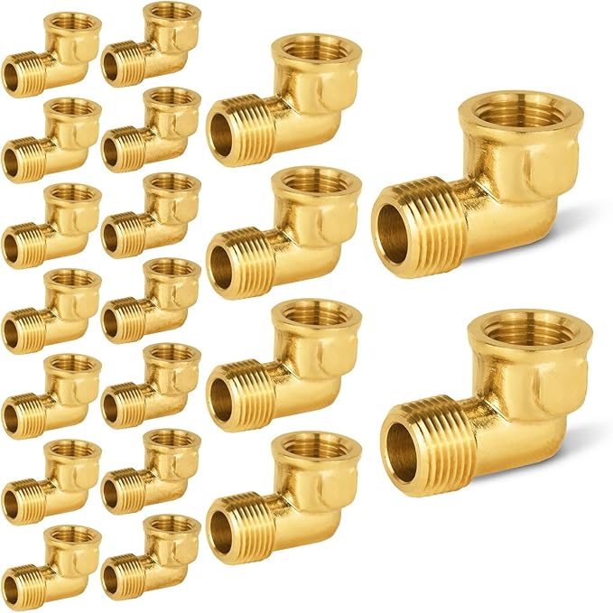 20-PCs HeSun Brass Pipe Fitting, 3/8" NPT Male x 3/8" NPT Female 90-Degree Barstock Street Elbow