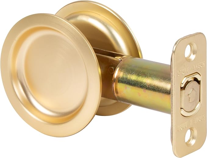 Stone Harbor Hardware Round Pocket Door Lock, Passage Function, 2-3/4" Backset, Satin Brass