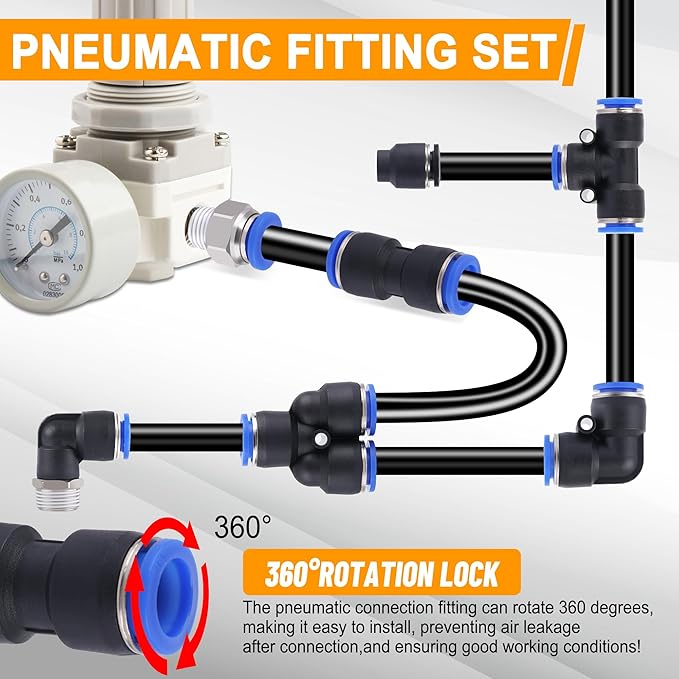 120 PCS Quick Connect Air Hose Fitting Assortment Kit,1/8" 1/4" 3/8" 1/2" NPT Thread Push to Connect Fittings Pneumatic Air Line Quick Connect Quick Release Fitting Kit