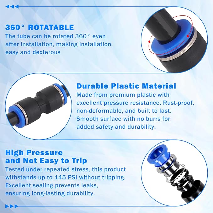 100FT 1/4" DOT Air Line with 40 Pcs Quick Connect Air Fittings Kit 1/4 DOT Air Lines with Push Lock Air Line Fittings Pneumatic Push to Connect Air Hose Fittings