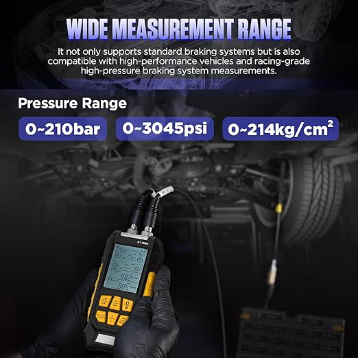 Manometer, Brake System Pressure Tester with 11 Adapters, 3 Units Switch, Magnetic Back, Smart Alarm Notification, Dual-Port Digital Brake Pressure Tester, 10-21000Kpa, PT660