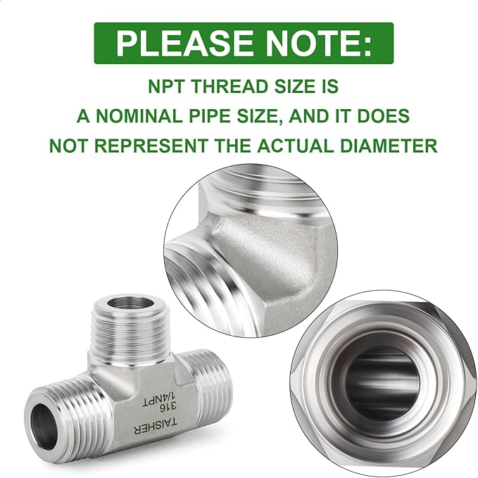 TAISHER 1PCS Forging of 316L Stainless Steel Tee Pipe Fittings, 1/4" x 1/4" x 1/4" NPT Male Pipe Fittings
