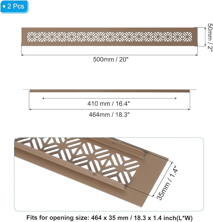 PATIKIL 20 x 2 Inch Door Air Vent Cover, 2 Pcs Heavy Duty Aluminum Grille Ventilation Cover Louvered with Mounting Screws for Cabinet Wardrobe Door, Brown
