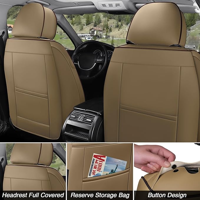 Car Seat Covers for Jaguar E-PACE 2018-2024,Breathable Nappa Leather Car Seat Protector,Full Seat Cover Automotive Seat Cushion with Airbag Compatible(5 Seats,Beige-Brown)