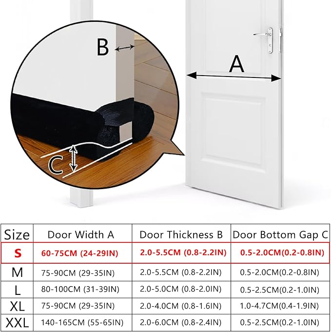 Door Draft Stopper for Doors No Adhesive Draught Excluder Under Door Wind Blocker for Bottom of Door,Reduce Noise Draught Excluder Sweep Sound Proof (Grey 24-29IN / Distance Under The Door 1IN)