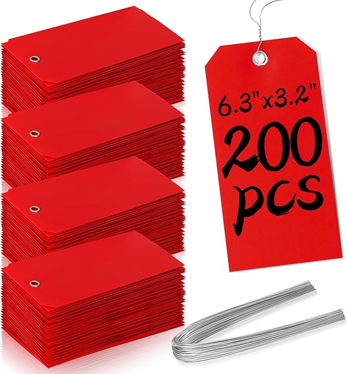 200 Waterproof Writable Plastic Hang Tags - 6 1/4 x 3 1/8, Red