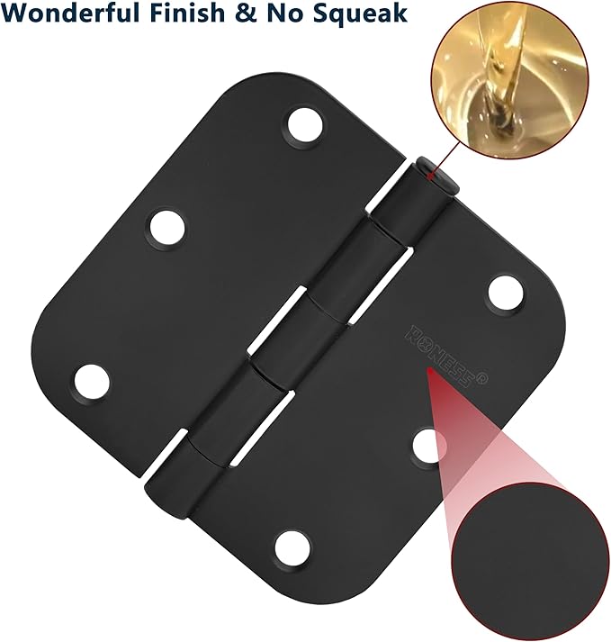 30 Pack Matte Black Door Hinges 3.5 Inch, 5/8" Radius Rounded, Standard Residential for Doors 3 ½",Sturdy Hinges, Interior Hinges