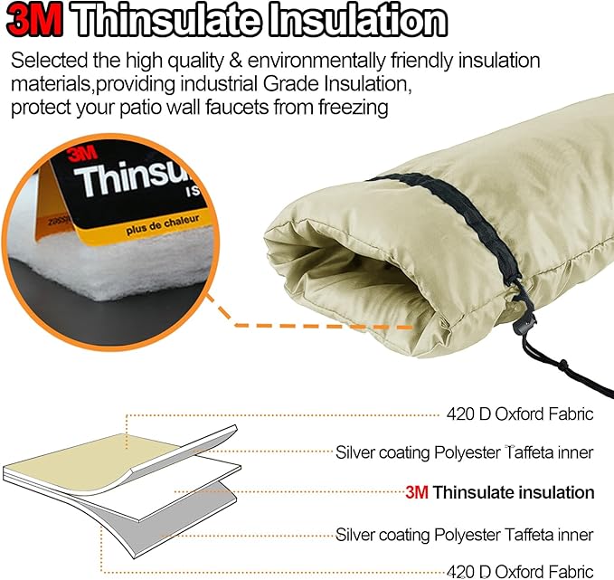 Extended Outdoor Faucet Cover for RV Park Water Hydrant Insulated, 3M Thinsulate Insulation Sprinkler Freeze Protector for Winter & Summer, 35”H x 15”W for Garden Lawn Faucets & Yard Hydrant - Sand