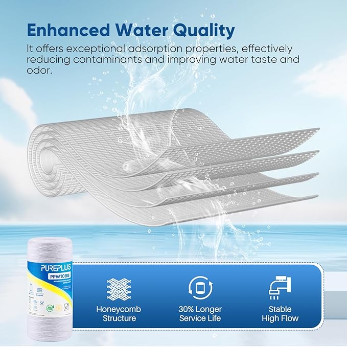 PUREPLUS 25 Micron 10 x 4.5 Whole House String Wound Sediment Filter for Well Water, Replacement Cartridge for 84637, WPX5BB97P, PC10, CW5-BBS, 355215-45, WP10BB97P, WP5BB97P, 3Pack