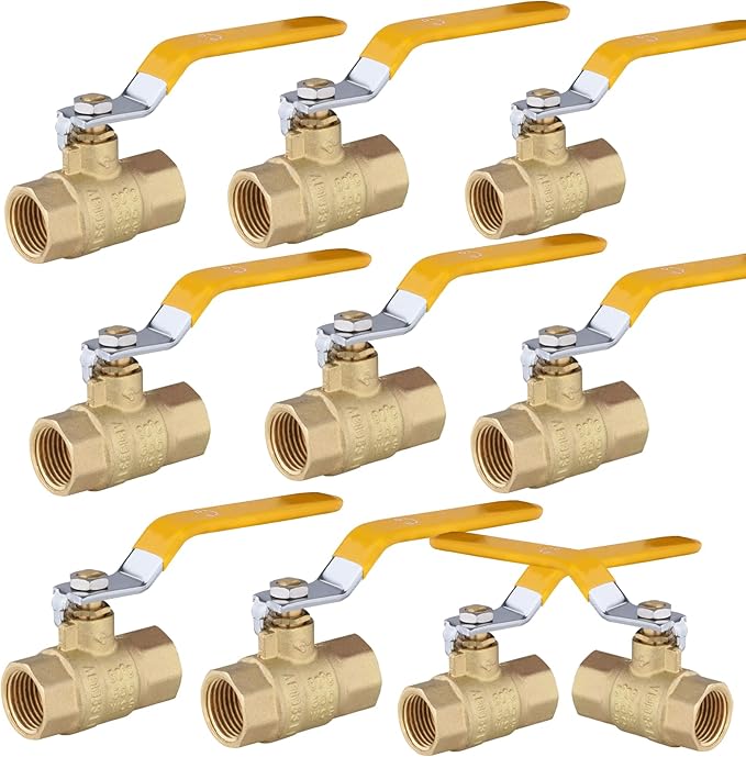 1/2" Heavy Duty Full Port Brass Ball Valve,600 WOG FNPT FIP Threaded Valve for Compressed Air, Water, Plumbing or Oil(10 Pack,Yellow Handle)(VALVE226-10Pack)