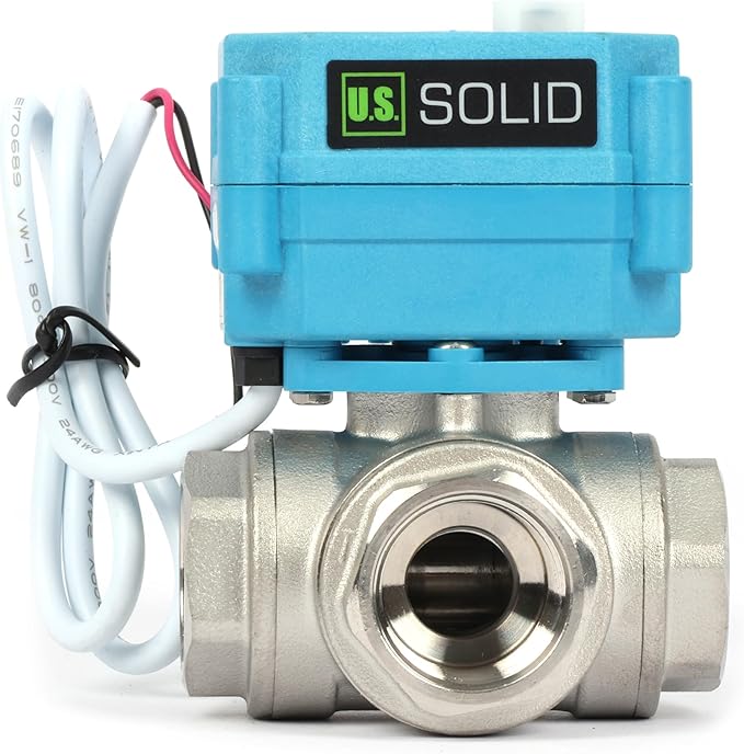 U.S. Solid 3/4" 3 Way Stainless Steel Motorized Ball Valve L Type AC/DC9-24V, Water Shutoff Valve with Manual Function, Standard Port