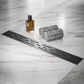 Linear Shower Drain, Matte Black Shower Drain 32 Inch with Removable Grate, SUS-304 Stainless Steel Rectangle Floor Drain with Leveling Feet and Hair Strainer, Bathroom Modern Drain SD-101