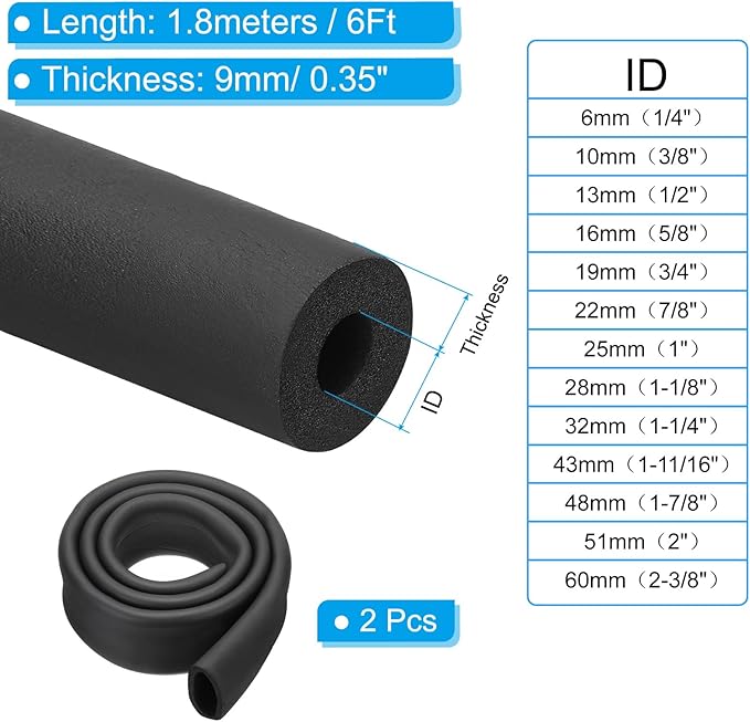 PATIKIL 2"(51mm) ID x 6Ft Pipe Insulation Foam Tube, 2Pcs Pipe Cover Wrap Roll Bar Padding Tubing for Handle Grip HVAC Outdoor Air Conditioner Units
