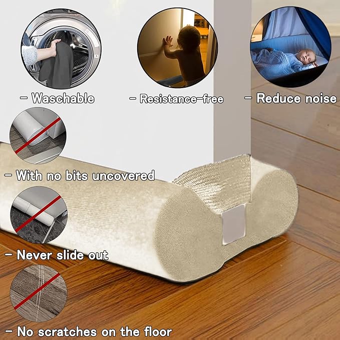 Door Draft Stopper for Doors 29-35" No Adhesive Draft Stopper for Bottom of Door Draught Excluder Under Door Wind Blocker Reduce Noise Draught Excluder Sweep Sound Proof(Beige)