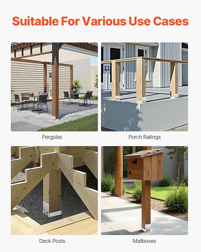 VEVOR 4x4 Post Base 10 Pcs, Inner Size 3.53x3.56inch/89.6x90.5mm Concrete Post Anchor, Heavy-Duty Zinc-Plated Carbon Steel Posts Brackets with 1 Inch Standoff Elevation, for Concrete Pergolas Patios