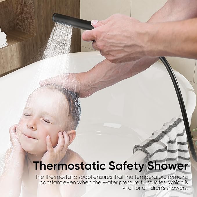 Gabrylly Thermostatic Shower Faucet Set, All Metal Shower System with Anti Scald Shower Valve, High Pressure 10" Rain Shower head with Handheld Spray Combo, Matte Black