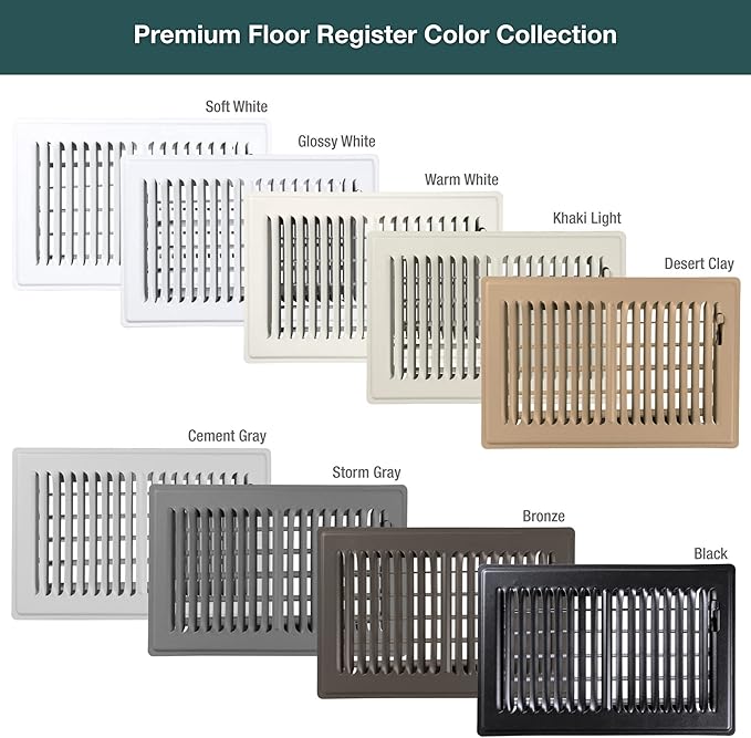 Shoemaker 6x12 Floor Register – Cement Gray Heavy Duty Metal Floor Vent Cover for Home Floors - Premium Forced Air Vent Covers