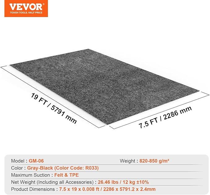 VEVOR Garage Floor Mat, 7.6'x19' Waterproof Protection from Water,Snow, Rain,Mud and Oil for Cars, Non-Slip Heavy Duty Containment Mat with TPE Anti-Leak Backing & Easy to Clean & Cuttable