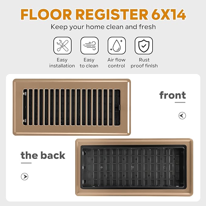 6x14 Floor Vent Covers Heavy Duty Floor Registers, Floor Air Vent Covers for Home Floor Wall Ceiling, Rust Proof Finish Registers, Floor Vents 4 Pack Brown