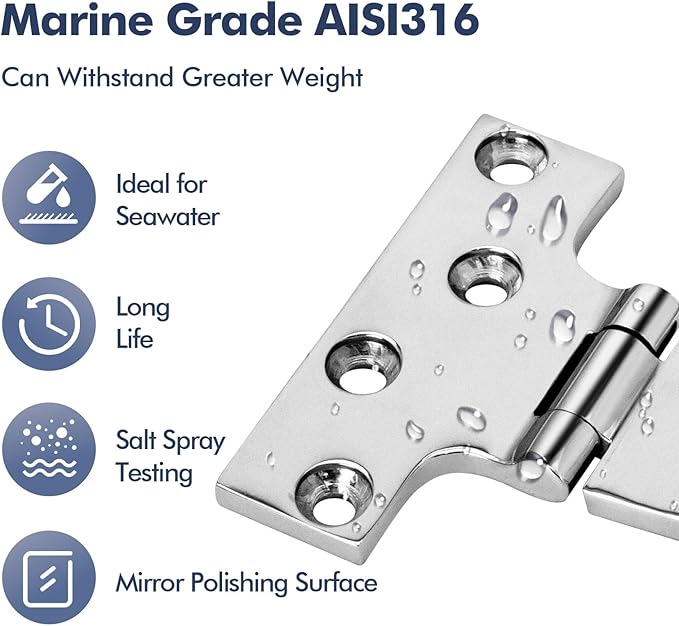 Boat T Type Hinge, Marine Grade Stainless Steel 316 Heavy Duty Strap Butt Hinge Durable Marine Applications for Hatch, Cabinet, Gate, and Door