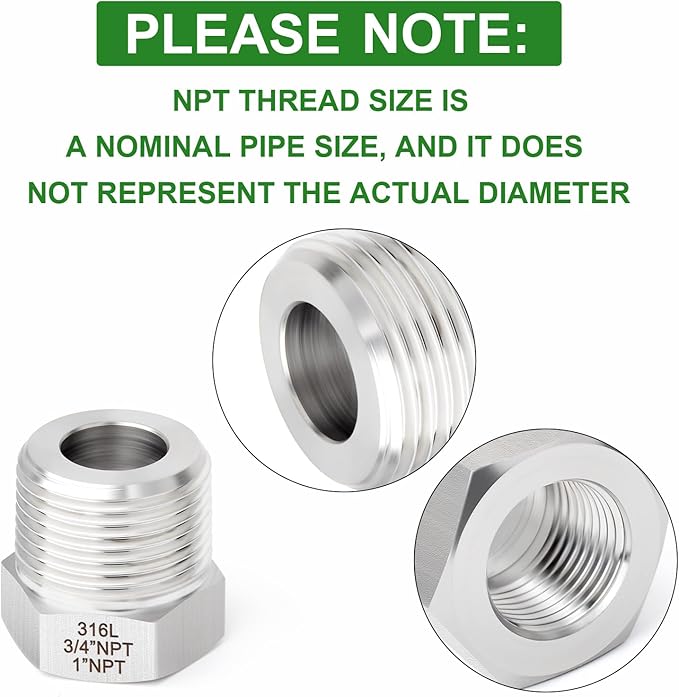 TAISHER 2PCS Forging of 316L Stainless Steel Reducer Hex Bushing, 1" Male NPT to 3/4" Female NPT, Reducing Forging Pipe Adapter Fitting