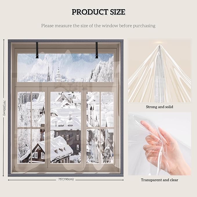 TECUUL Window Insulation for Winter, 75''X79'' Window Insulation Kit Thicken Plastic Transparent Window Film Easy Installation Keep Cold Out Weatherproof Soundproof Thermal Curtain